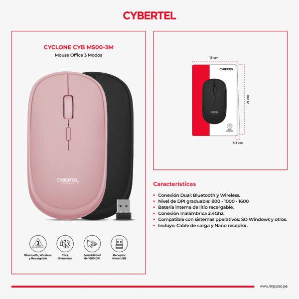 Mouse Cybertell CYB M500+ 3m inalámbrico