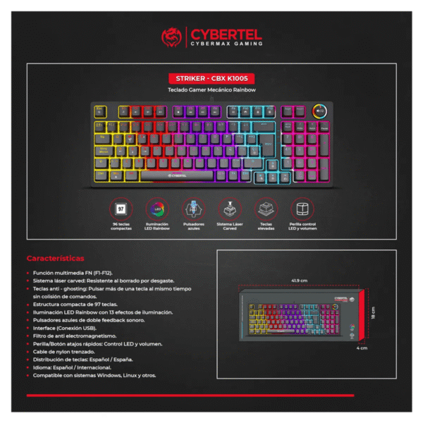 Teclado cybertel cybermax gaming striker cbx k1005