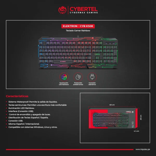 TECLADO CYBERTEL CYBERMAX GAMING ELEKTRON CYB K508