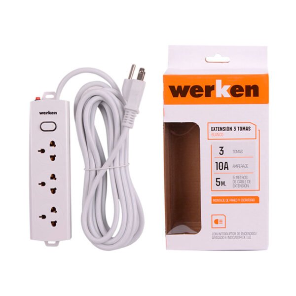 Extensión 3 Tomas Universal 5 Metros Blanco