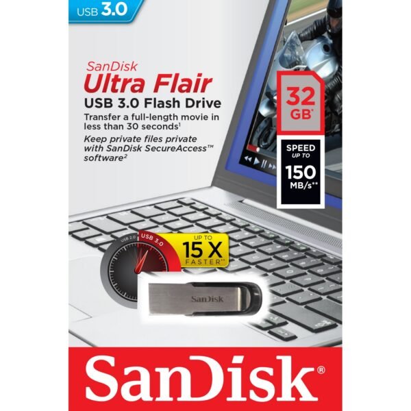 SANDISK ULTRA FLAIR USB 3.0 FLASH DRIVE 32GB