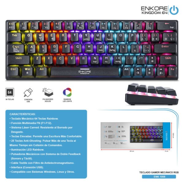 TECLADO ENKORE KINGDOM MECHANICAL RWB GAMING KEYBOARD